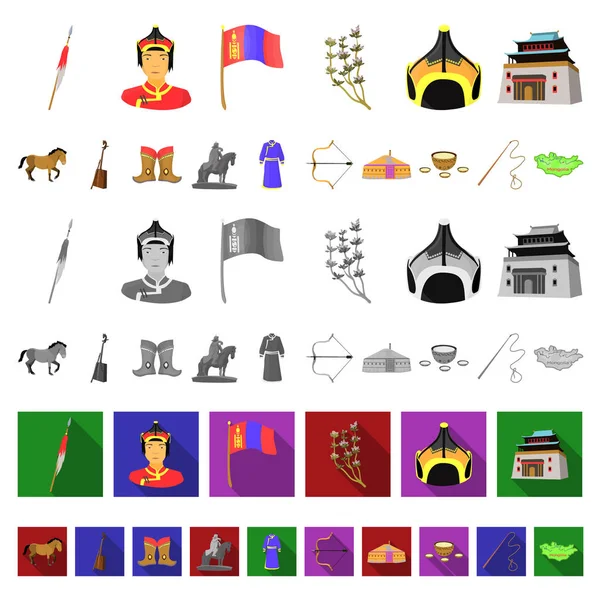 Land Mongolië cartoon pictogrammen in set collectie voor design. Grondgebied en mijlpaal symbool voorraad web vectorillustratie. — Stockvector