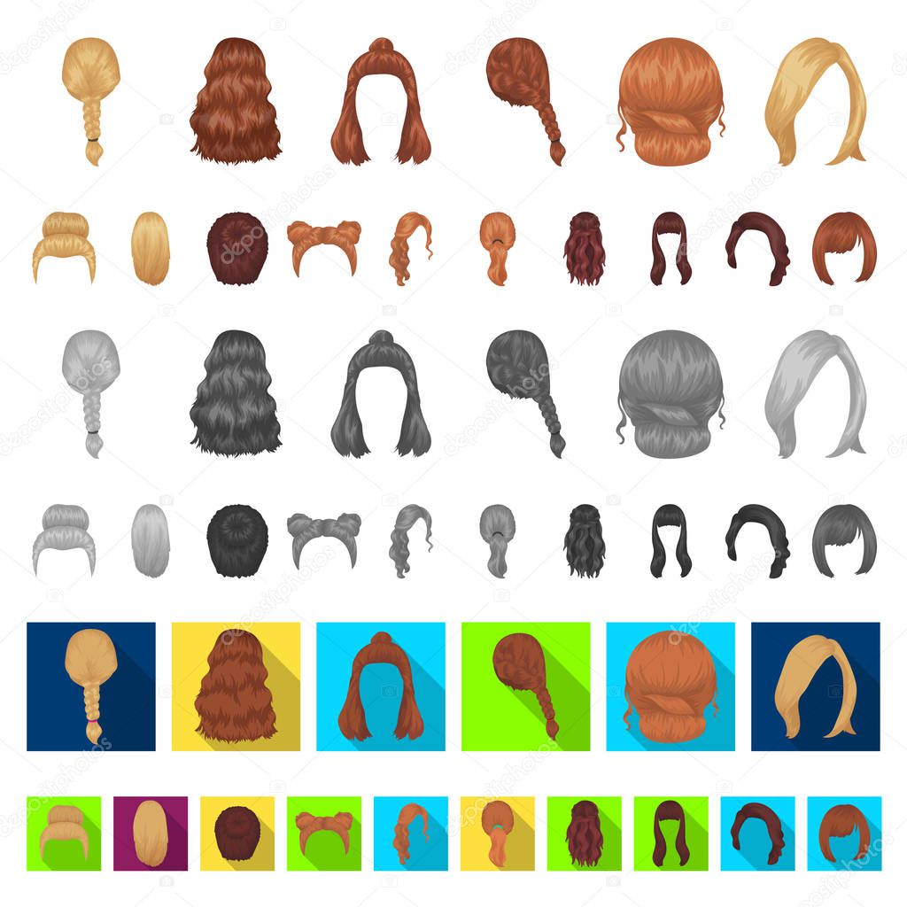 Female hairstyle cartoon icons in set collection for design. Stylish haircut vector symbol stock web illustration.