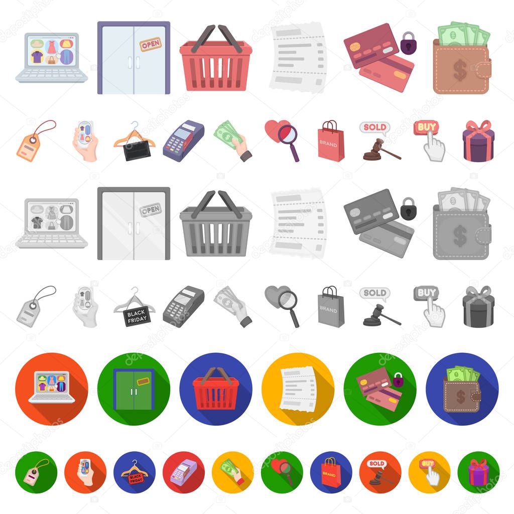E-commerce, Purchase and sale cartoon icons in set collection for design. Trade and finance vector symbol stock web illustration.