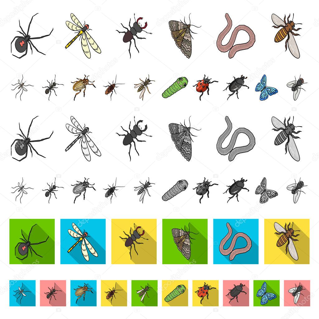Different kinds of insects cartoon icons in set collection for design. Insect arthropod vector isometric symbol stock  illustration.