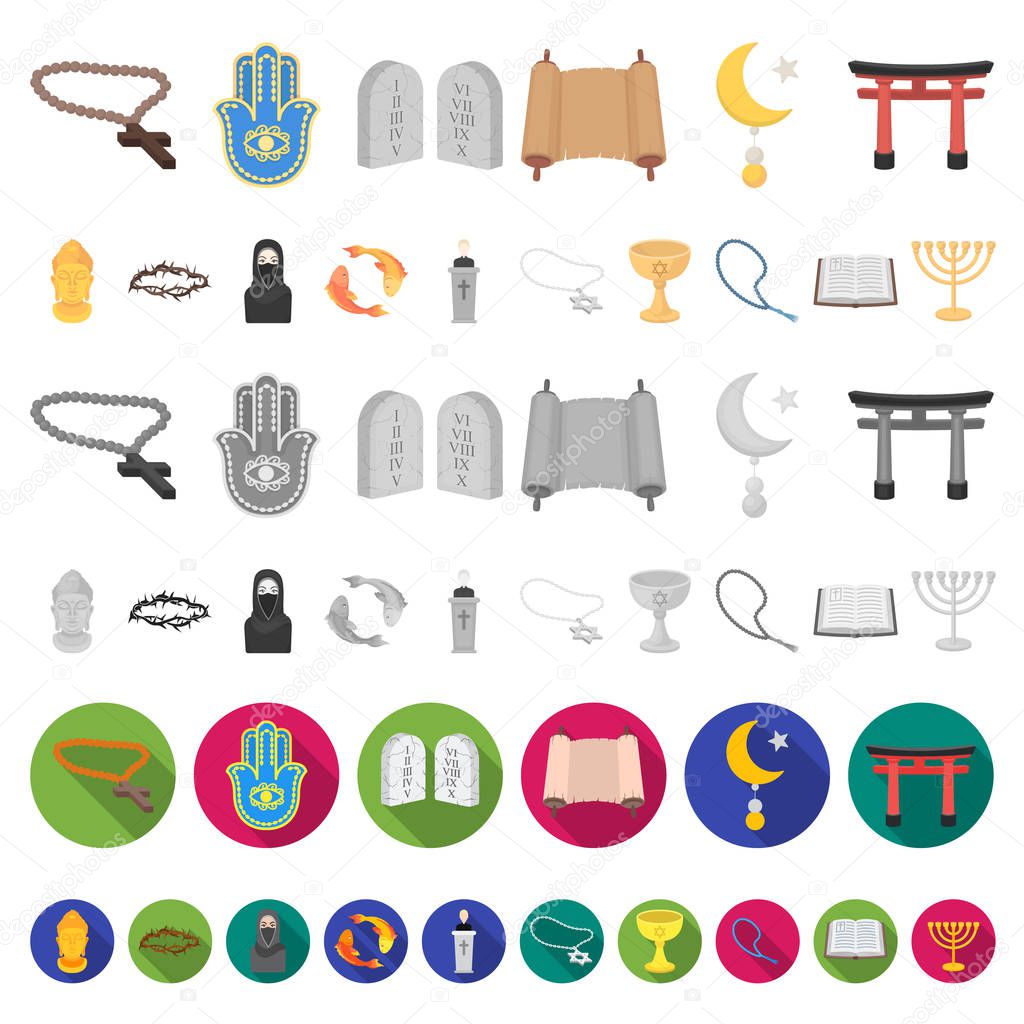 Religion and belief cartoon icons in set collection for design. Accessories, prayer vector symbol stock  illustration.