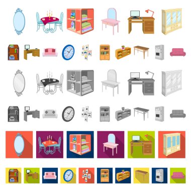 Mobilya ve iç karikatür simgeleri set koleksiyonu tasarım için. Ev mobilyası izometrik sembol stok web illüstrasyon vektör.