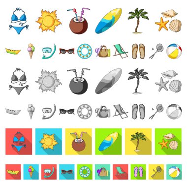 Set koleksiyonu tasarım için yaz dinlenme karikatür simgeler. Beach Aksesuar vektör simge stok web çizimi.