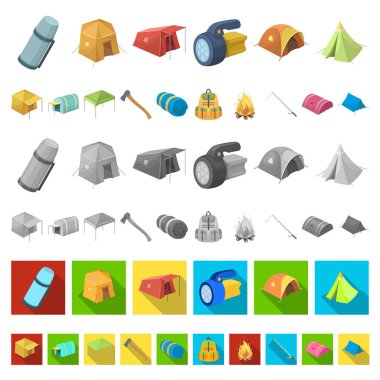 Çadır çeşitleri set koleksiyonu tasarım için simgeleri karikatür. Resimde web geçici barınak ve vektör simge stok konut.