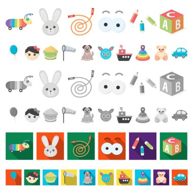 Çocuk s oyuncak karikatür simgeleri set koleksiyonu tasarım için. Oyun ve önemsiz şey sembol stok web illüstrasyon vektör.