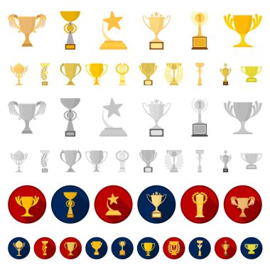 Set koleksiyonu tasarım için Gold Cup çizgi film simgeler. Kazananlar Kupası vektör simge stok web çizim.
