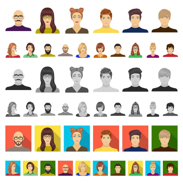 Аватар и лица мультипликаторов в коллекции для дизайна. Векторная веб-иллюстрация внешнего вида человека . — стоковый вектор