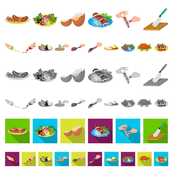 Cocinar alimentos iconos de dibujos animados en la colección de conjuntos para el diseño. Cocina, equipo y herramientas vector símbolo stock web ilustración . — Vector de stock