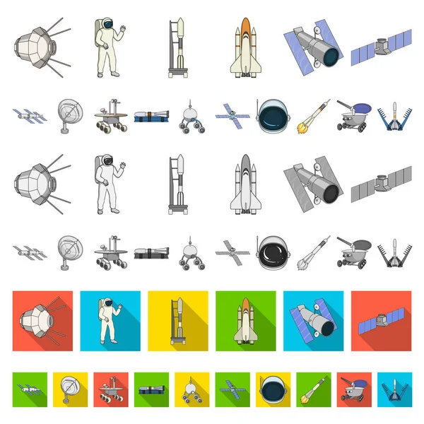 Raumfahrttechnologie cartoon icons in set collection for design.spacecraft und equipment vektor symbol stock web illustration. — Stockvektor