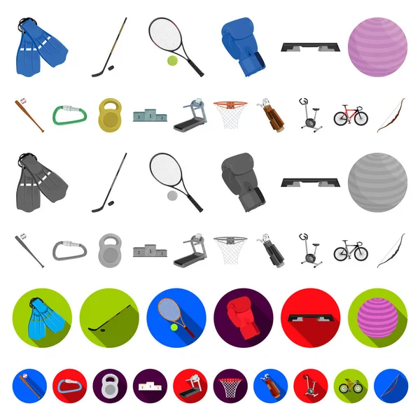 Різні види спортивних мультиплікаційних іконок у наборі для дизайну. Спортивне обладнання Векторний символ стокова веб-ілюстрація . — стоковий вектор
