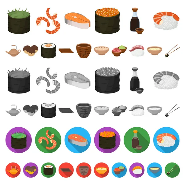 Sushi y condimentos iconos de dibujos animados en la colección de conjuntos para el diseño. Alimentos de mariscos, accesorio vector símbolo stock web ilustración . — Vector de stock