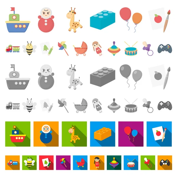 Детские игрушечные иконки в коллекции наборов для дизайна. Игры и безделушки векторные символы веб-иллюстрации . — стоковый вектор