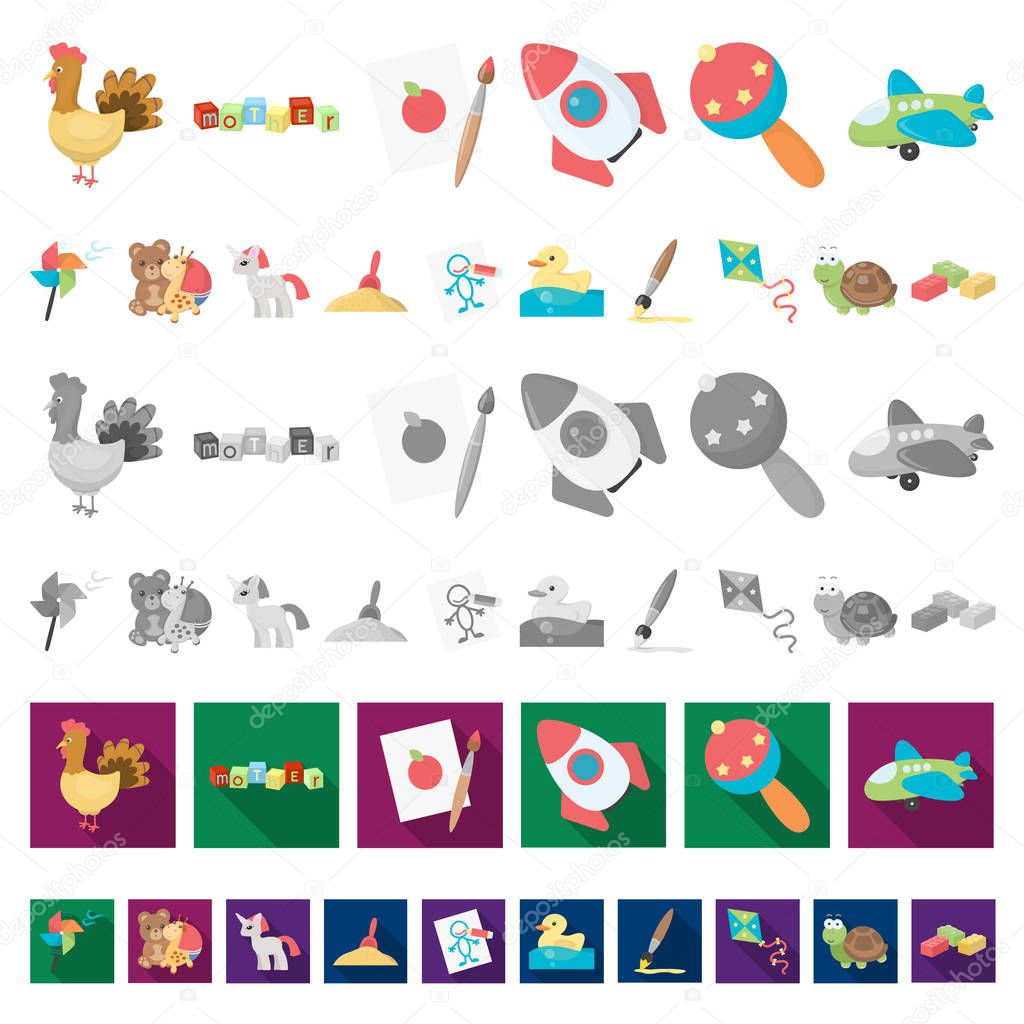 Children s toy cartoon icons in set collection for design. Game and bauble vector symbol stock illustration.