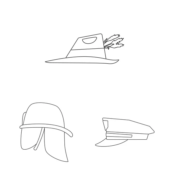 Ilustração vetorial de chapéus e ícones de boné. Conjunto de headgear e ícone de vetor acessório para estoque . — Vetor de Stock