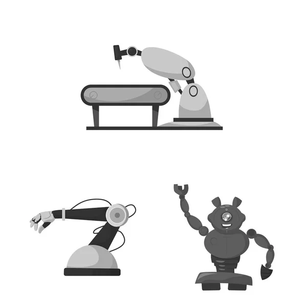 Απομονωμένο αντικείμενο του ρομπότ και εργοστάσιο σύμβολο. Σύνολο των εικονίδιο διάνυσμα ρομπότ και χώρο για το απόθεμα. — Διανυσματικό Αρχείο