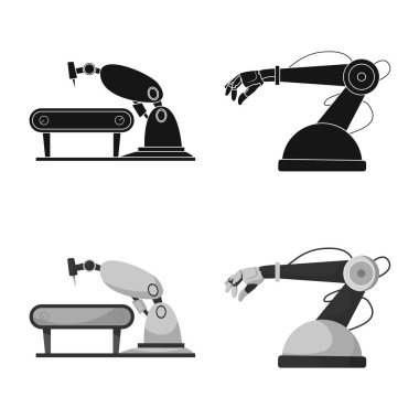 Robot ve fabrika sembolü yalıtılmış nesne. Hisse senedi için robot ve uzay vektör simge topluluğu.