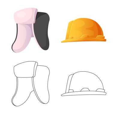 Şapkalar ve kap simgesi yalıtılmış nesne. Şapkalar ve aksesuar hisse senedi vektör çizim.