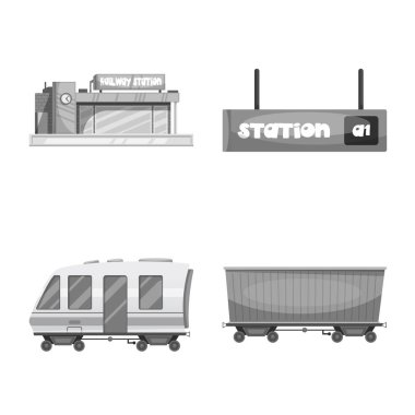 Tren ve İstasyonu simge vektör Illustration. Tren ve bilet hisse senedi vektör çizim seti.