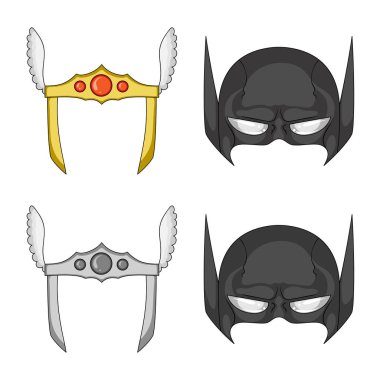 Kahraman ve maske simgesinin vektör tasarımı. Kahraman kümesi ve hisse senedi için süper kahraman vektör simgesi.