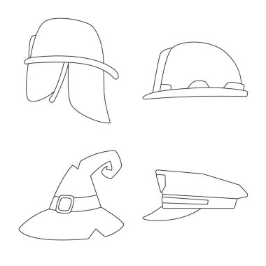 Şapkalar ve kap simge vektör çizim. Şapkalar ve hisse senedi için aksesuar vektör ikon koleksiyonu.