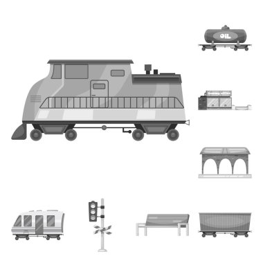 Tren tasarımı vektör ve işareti istasyonu. Hisse senedi için tren ve bilet vektör simge topluluğu.