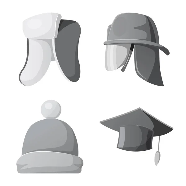 Vektor-Design von Kopfbedeckung und Mützensymbol. Set von Kopfbedeckungen und Zubehör-Vektor-Symbol für Lager. — Stockvektor