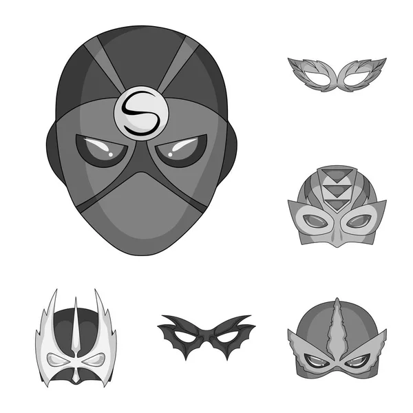 Diseño vectorial de héroe y máscara símbolo. Conjunto de héroe y superhéroe icono de vector para la acción . — Archivo Imágenes Vectoriales