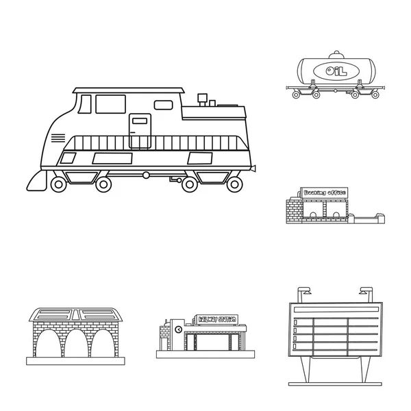 Illustrazione vettoriale del simbolo del treno e della stazione. Raccolta dell'icona del treno e del vettore dei biglietti per le scorte . — Vettoriale Stock