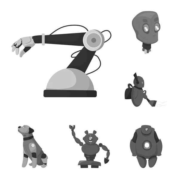 Vektorillustration av roboten och fabriken ikonen. Uppsättning av roboten och utrymme aktiesymbol för webben. — Stock vektor