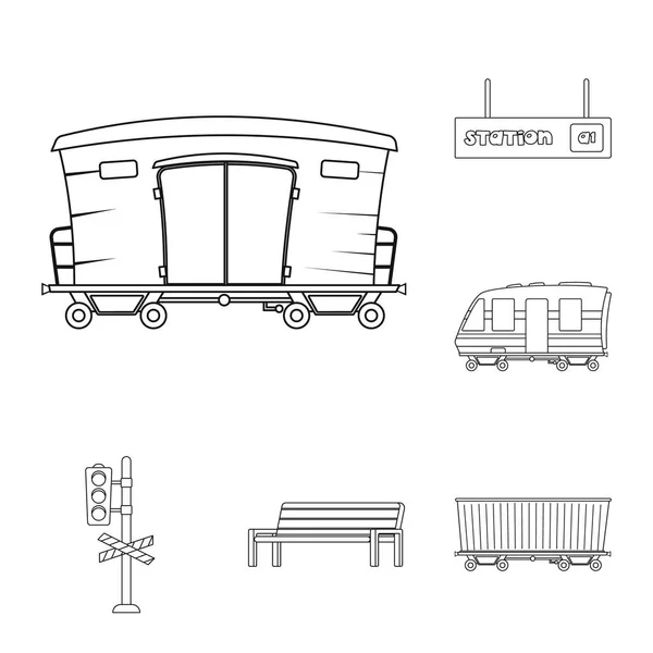 Векторный дизайн железнодорожного и станционного знака. Коллекция векторной иллюстрации железнодорожного транспорта и билетов . — стоковый вектор
