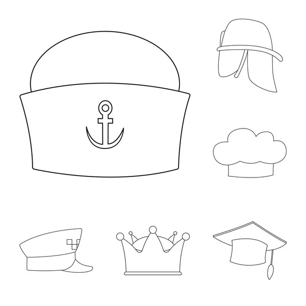 帽子とキャップ アイコンの孤立したオブジェクト。Web の帽子とアクセサリーのストック シンボルのコレクション. — ストックベクタ