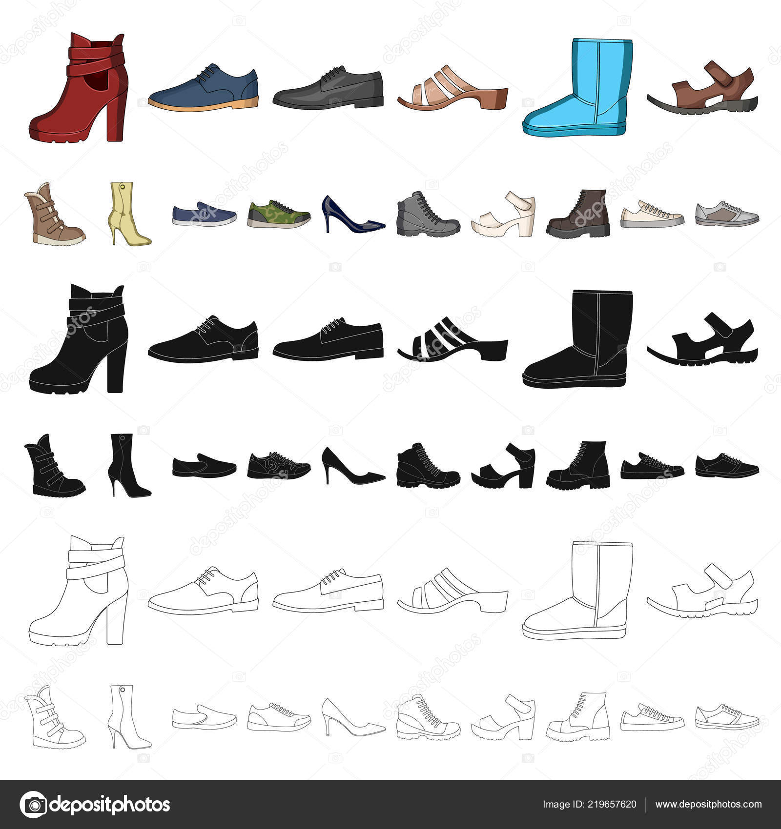 Different shoes cartoon icons in set collection for Men s
