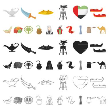 Ülke Birleşik Arap Emirlikleri karikatür set koleksiyonu tasarım için simgeler. Turizm ve cazibe simge stok web illüstrasyon vektör.