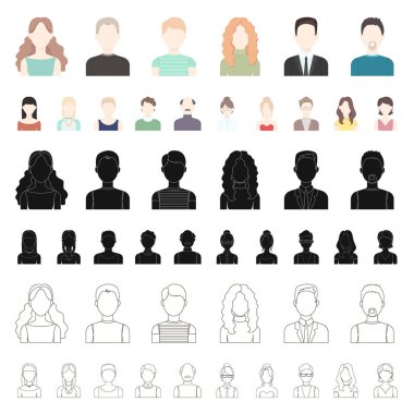 Set koleksiyonu tasarım için avatar ve yüz karikatür simgeler. Bir kişi s görünüm vektör simge stok web çizim.