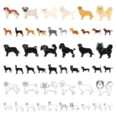 Köpek ırkları set koleksiyonu tasarım için simgeleri karikatür. Köpek evde beslenen hayvan vektör simge stok web çizim.