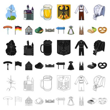 Set koleksiyonu tasarım için ülke Almanya karikatür simgeler. Almanya ve dönüm noktası sembol stok web illüstrasyon vektör.