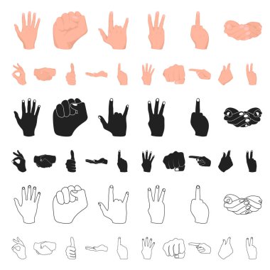 Set koleksiyonu tasarım için el jest karikatür simgeler. Palmiye ve parmak sembol stok web illüstrasyon vektör.