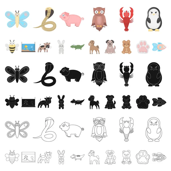 Iconos de animales de dibujos animados poco realistas en la colección de conjuntos para el diseño. Animales de juguete vector símbolo stock web ilustración . — Vector de stock