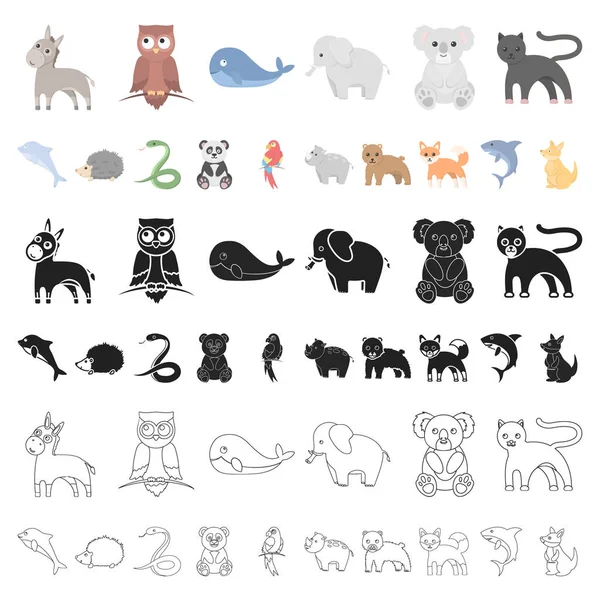 Nerealistické zvířat kreslený ikony v nastavení kolekce pro design. Hračka zvířata vektorové ilustrace symbolů akcií web. — Stockový vektor