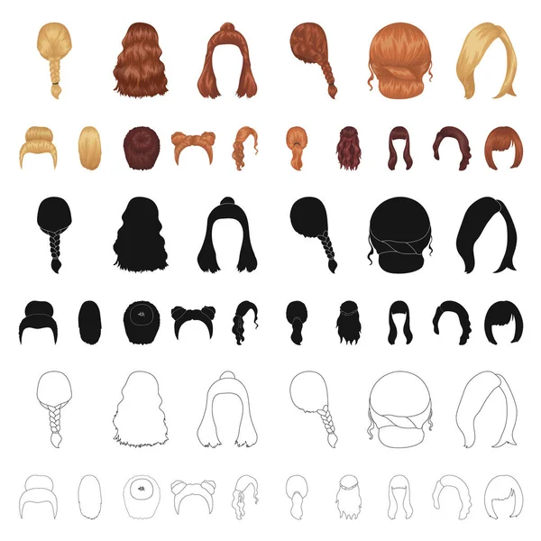 Iconos de dibujos animados de peinado femenino en colección de conjuntos para el diseño. Elegante corte de pelo vector símbolo stock web ilustración . — Archivo Imágenes Vectoriales