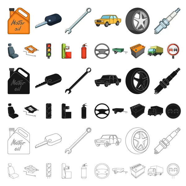 Bil, fordon tecknad ikoner i Ange samlingen för design. Bil och utrustning vektor symbol lager web illustration. — Stock vektor