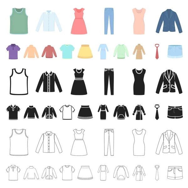 Διαφορετικά είδη των ρούχων κινουμένων σχεδίων εικονίδια στη συλλογή σετ για σχεδιασμό. Ρούχα και στυλ σύμβολο μετοχής web εικονογράφηση διάνυσμα. — Διανυσματικό Αρχείο