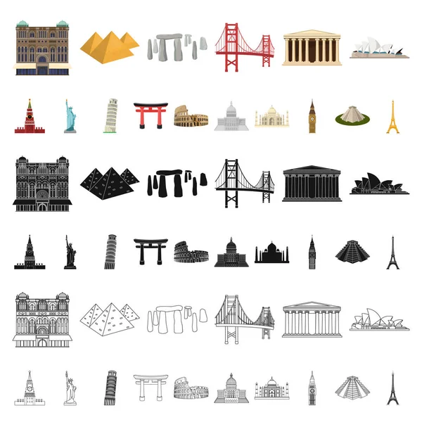 Lugares de interés de diferentes países iconos de dibujos animados en la colección de conjuntos para el diseño. Famoso edificio vector símbolo stock web ilustración . — Vector de stock