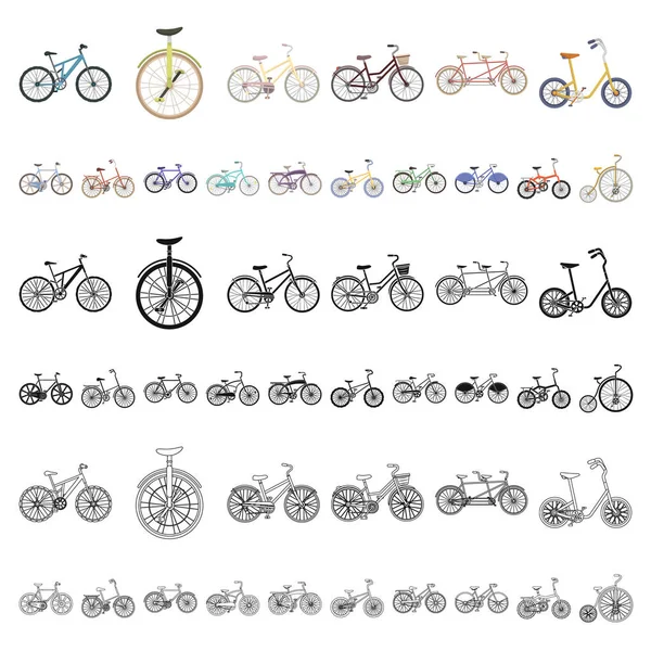 Varios iconos de dibujos animados de bicicletas en la colección de conjuntos para el diseño. El tipo de vector de transporte símbolo stock web ilustración . — Vector de stock