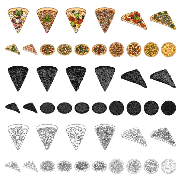 Set koleksiyonu tasarım için farklı pizza karikatür simgeler. Pizza yemek vektör simge stok web çizim. — Stok Vektör