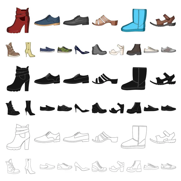 Diferentes zapatos iconos de dibujos animados en la colección de conjuntos para el diseño. Hombres s y mujeres s zapatos vector símbolo stock web ilustración . — Archivo Imágenes Vectoriales
