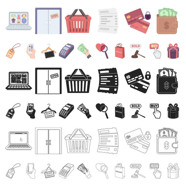 E-commerce, Achat et vente d'icônes de dessin animé dans la collection de set pour le design. Commerce et finance symbole vectoriel stock illustration web . — Image vectorielle