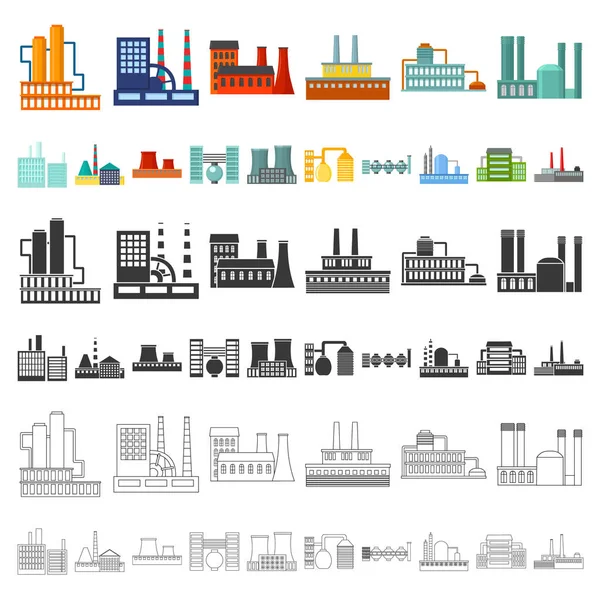 공장 및 시설 디자인에 대 한 설정 컬렉션 아이콘 만화. 공장 및 장비 벡터 기호 재고 웹 일러스트 레이 션. — 스톡 벡터
