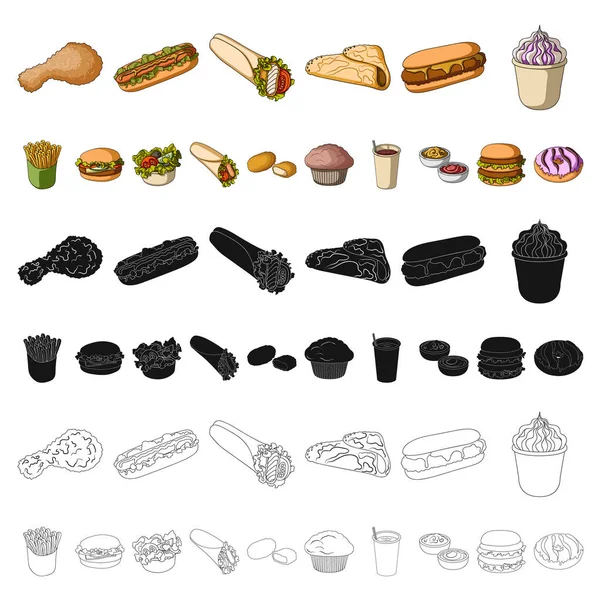 Iconos de dibujos animados de comida rápida en la colección de conjuntos para design.Food de productos semiacabados vector símbolo stock web ilustración . — Archivo Imágenes Vectoriales