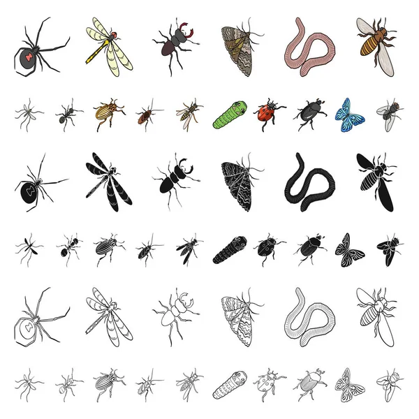 Verschiedene Arten von Insekten Cartoon-Symbole in Set Sammlung für Design. Insekt Arthropoden Vektor isometrisches Symbol Stock Web Illustration. — Stockvektor